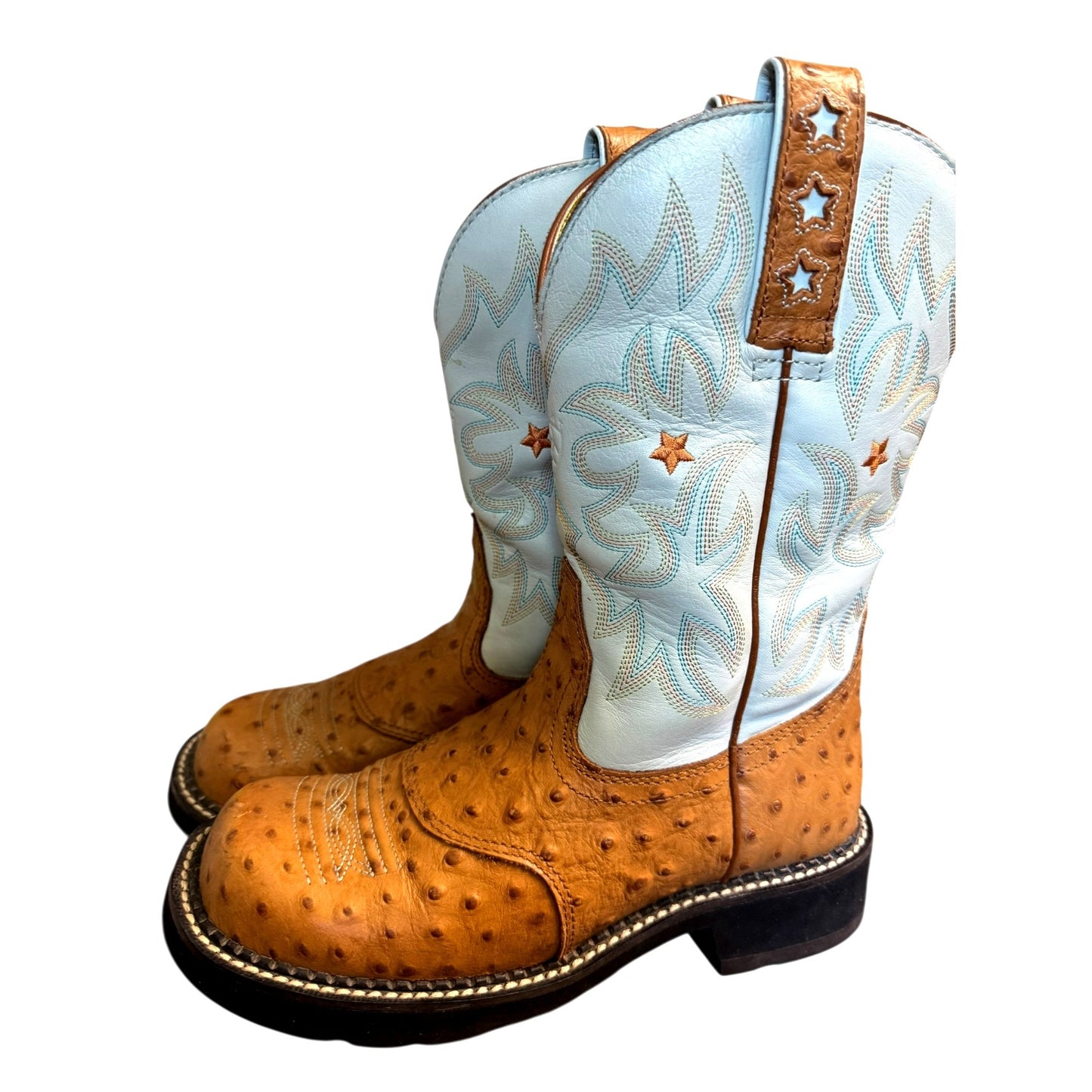 ARIAT Blue and Brown Ostrich Print Cowboy Boots Size 7C