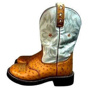 ARIAT Blue and Brown Ostrich Print Cowboy Boots Size 7C
