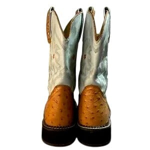 ARIAT Blue and Brown Ostrich Print Cowboy Boots Size 7C