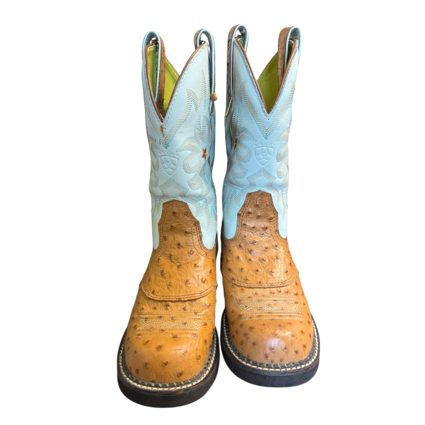 ARIAT Blue and Brown Ostrich Print Cowboy Boots Size 7C