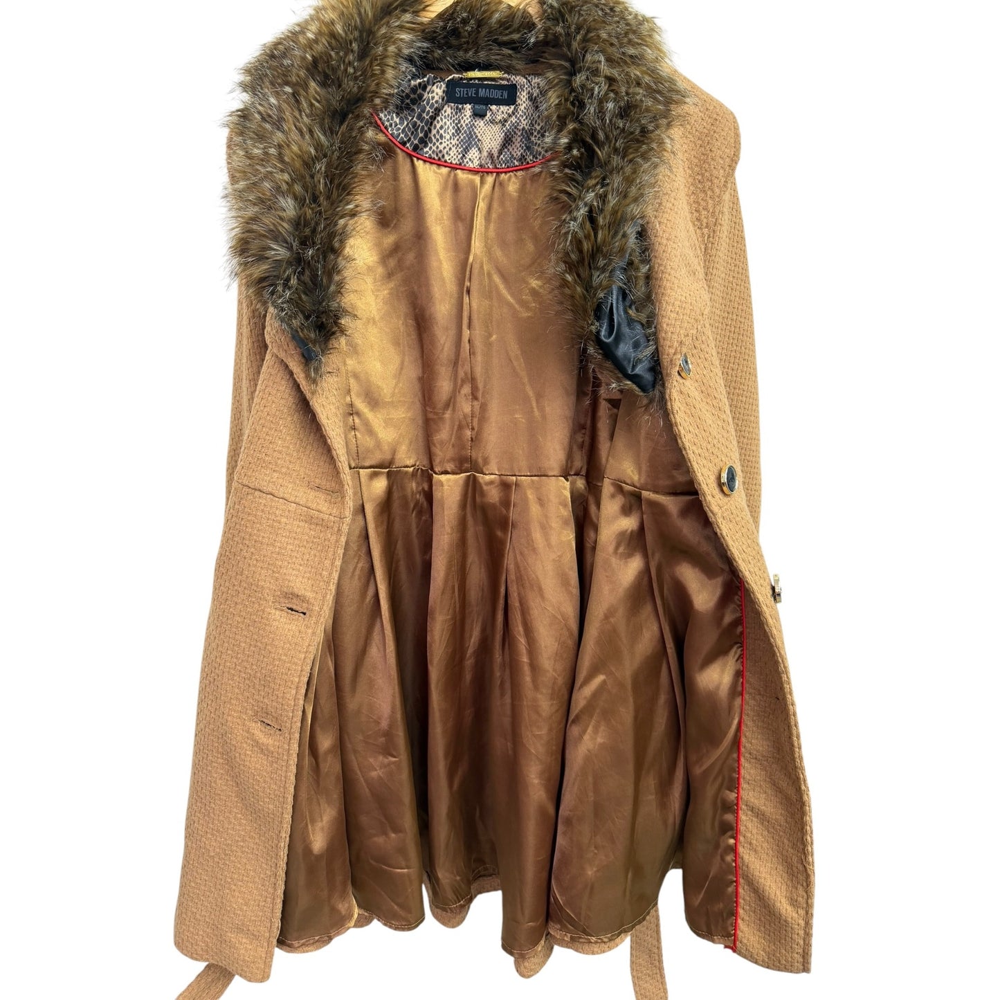 Steve Madden XL Camel Jacket With Removable Faux Fur Collar NWT