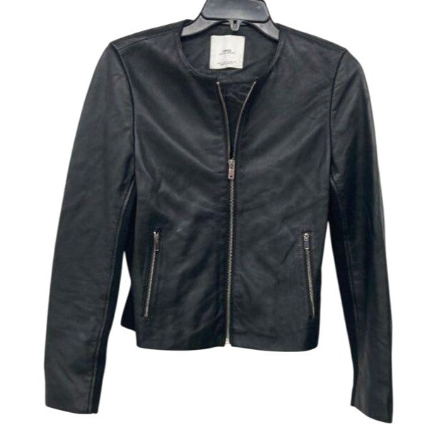 MNG (Mango) Women's Genuine Lammeskin Leather Black Jacket XS