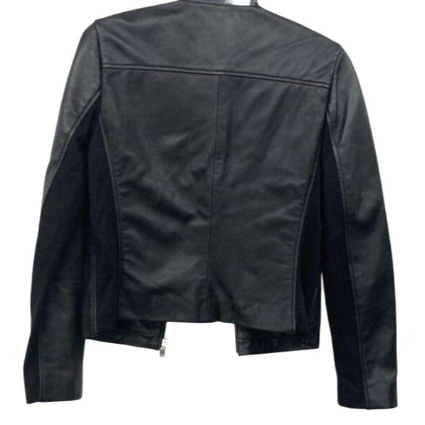 MNG (Mango) Women's Genuine Lammeskin Leather Black Jacket XS