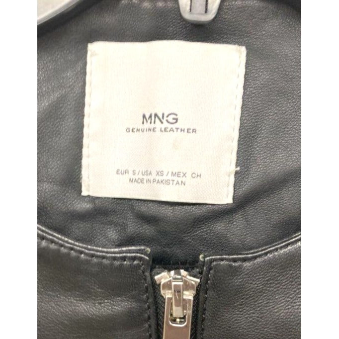 MNG (Mango) Women's Genuine Lammeskin Leather Black Jacket XS