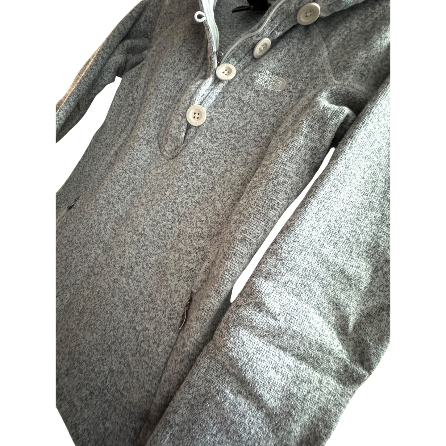 The North Face Womens XS Crescent Sunshine Knit Pullover Hoodie Gray Button Accents