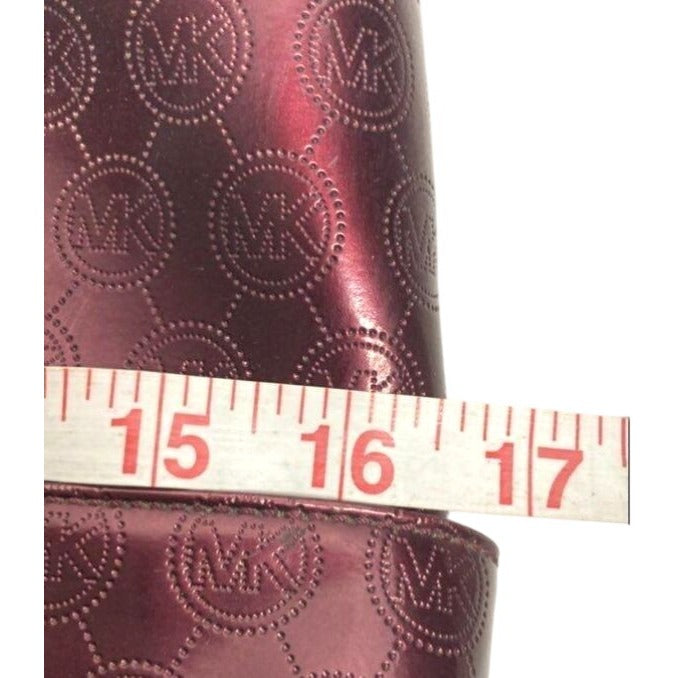 Michael Kors Burgundy Patent Tote Bag With MK Monogram & Gold Hardware