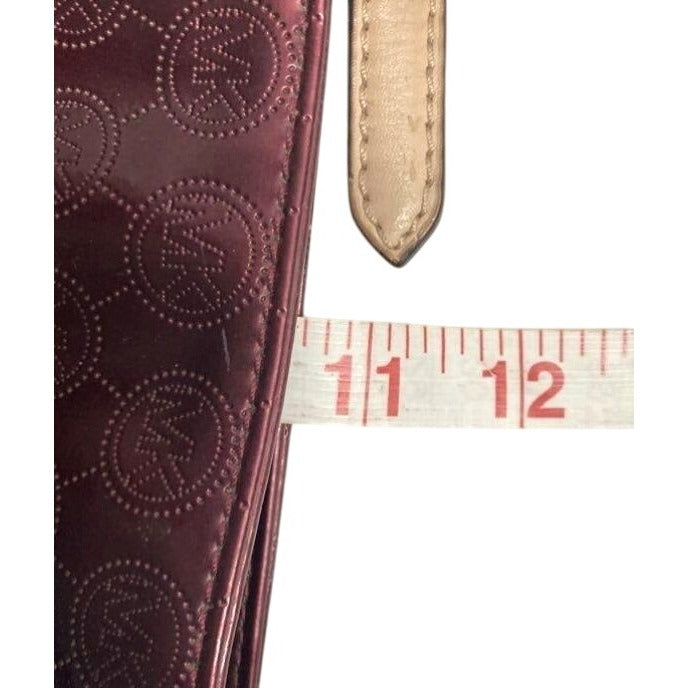 Michael Kors Burgundy Patent Tote Bag With MK Monogram & Gold Hardware