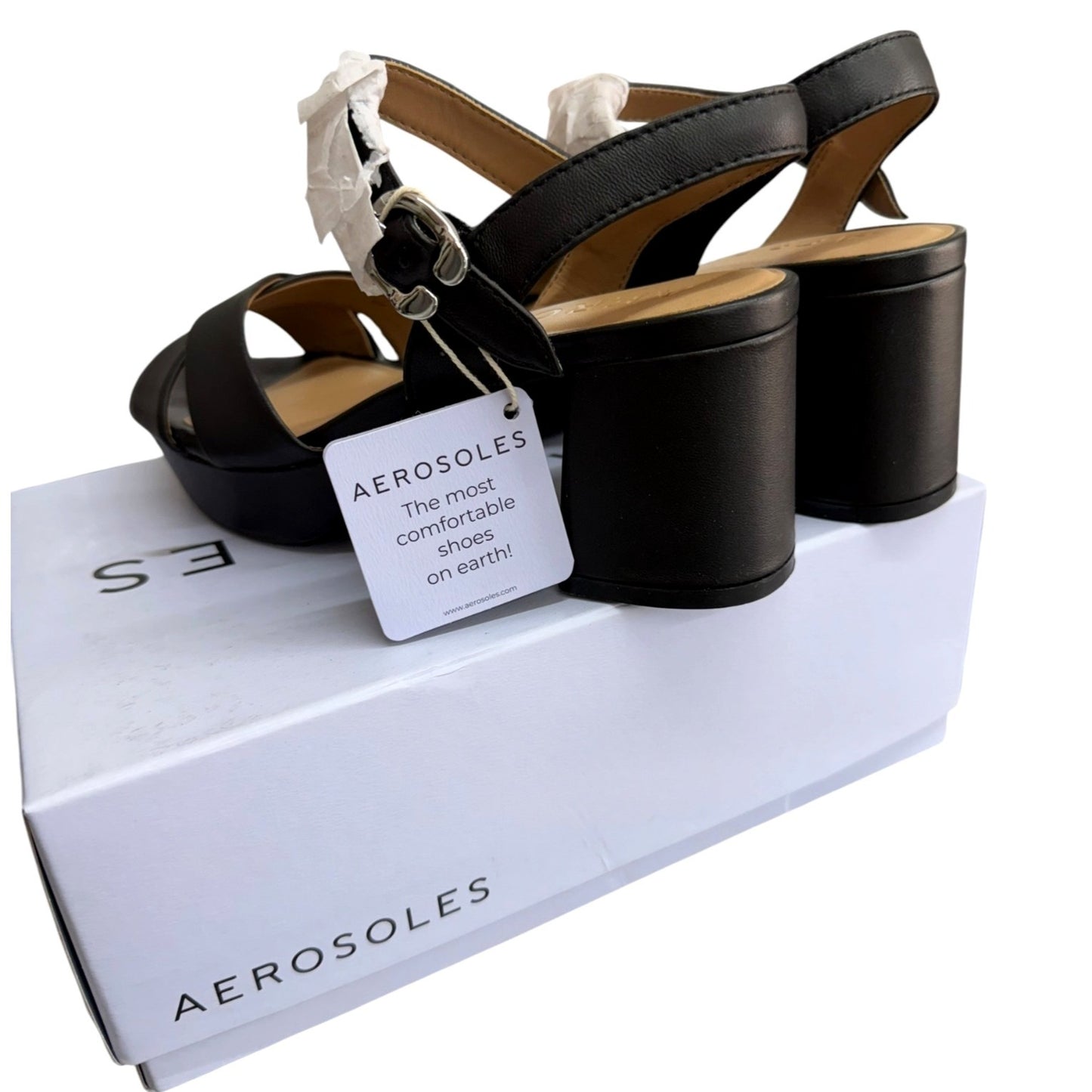 Aerosoles Black Platform Block Heel Sandals Size 6 New In Box