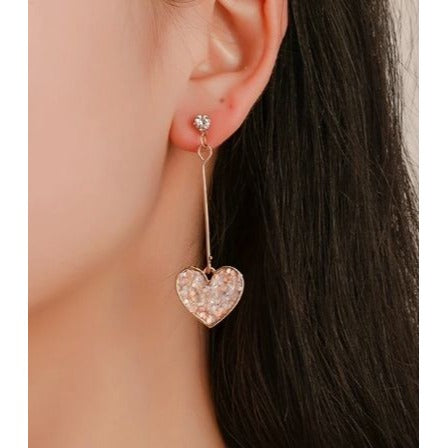 Gold Toned Heart Drop Earrings With Rhinestone Details