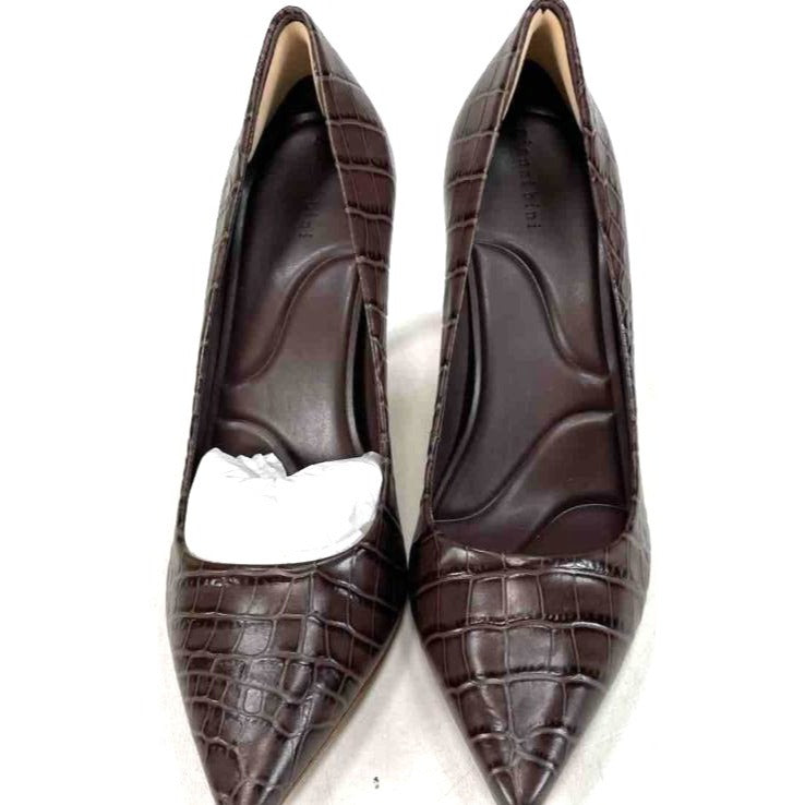 Gianni Bini Brown Crocodile Embossed Leather Pointed-Toe Pumps Size 9.5