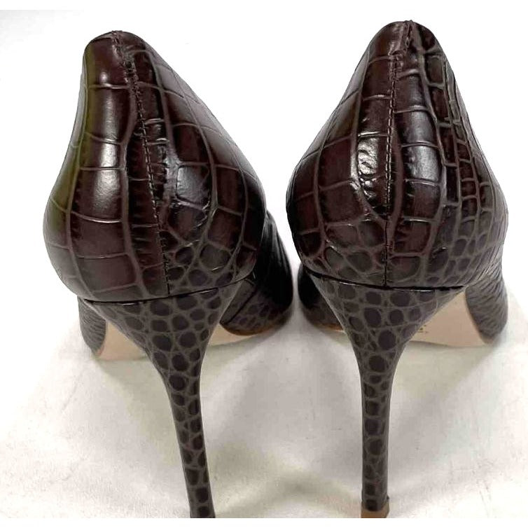 Gianni Bini Brown Crocodile Embossed Leather Pointed-Toe Pumps Size 9.5