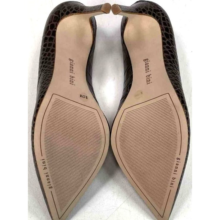 Gianni Bini Brown Crocodile Embossed Leather Pointed-Toe Pumps Size 9.5