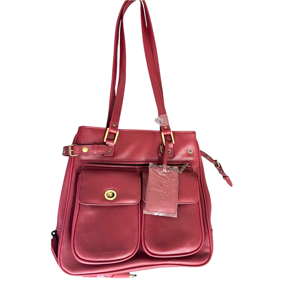 Simply GO Red Leather Travel Tote Bag With Pockets & Umbrella