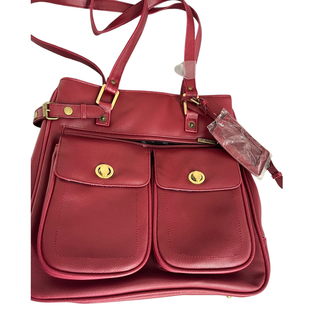 Simply GO Red Leather Travel Tote Bag With Pockets & Umbrella