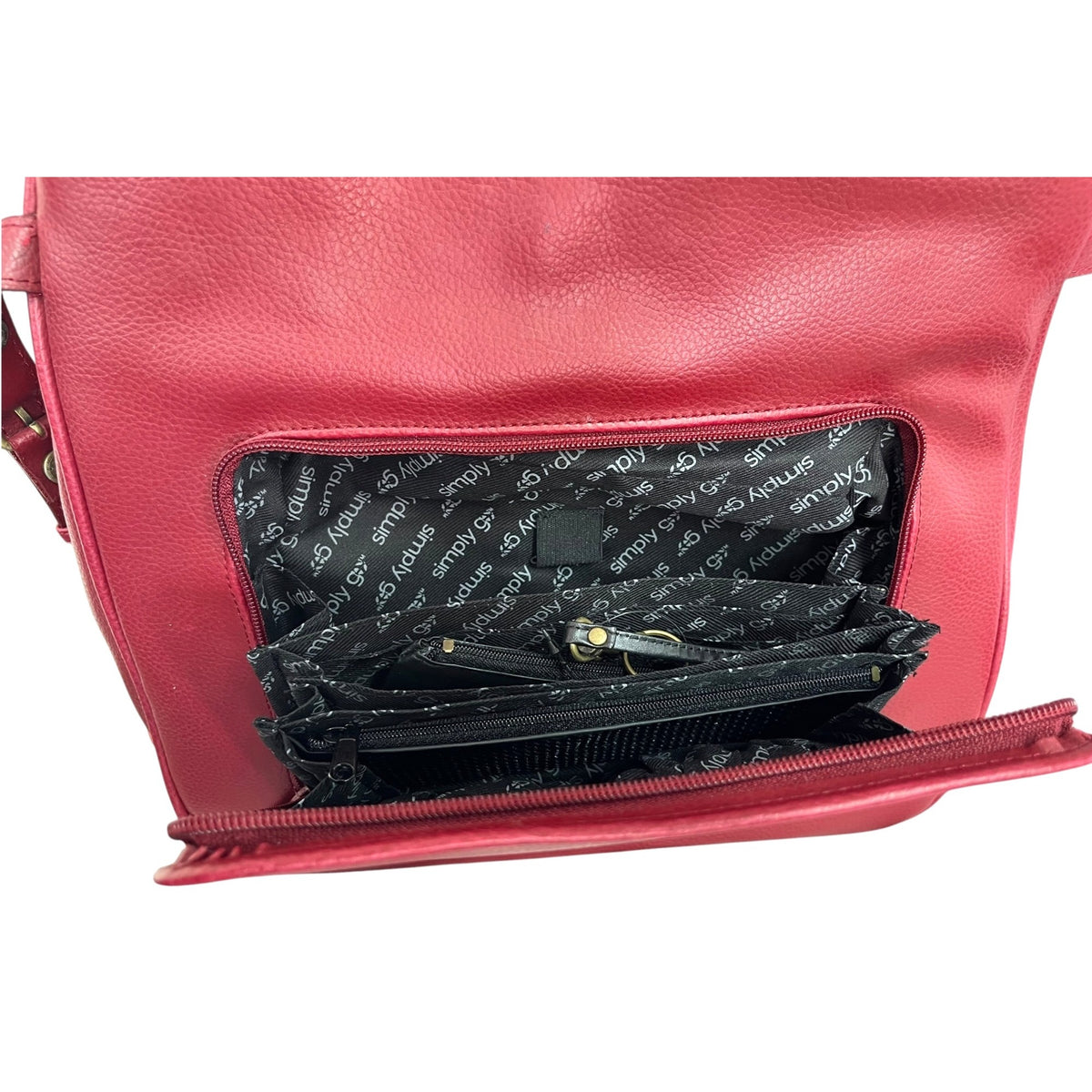 Simply GO Red Leather Travel Tote Bag With Pockets & Umbrella