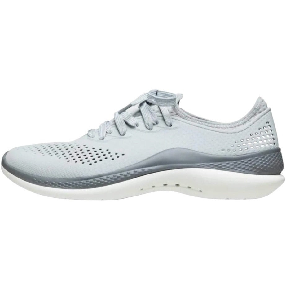 Lightweight Mens Gray Lace-Up Sneakers By Crocs With Perforated Design & Comfortable Cushioned Soles