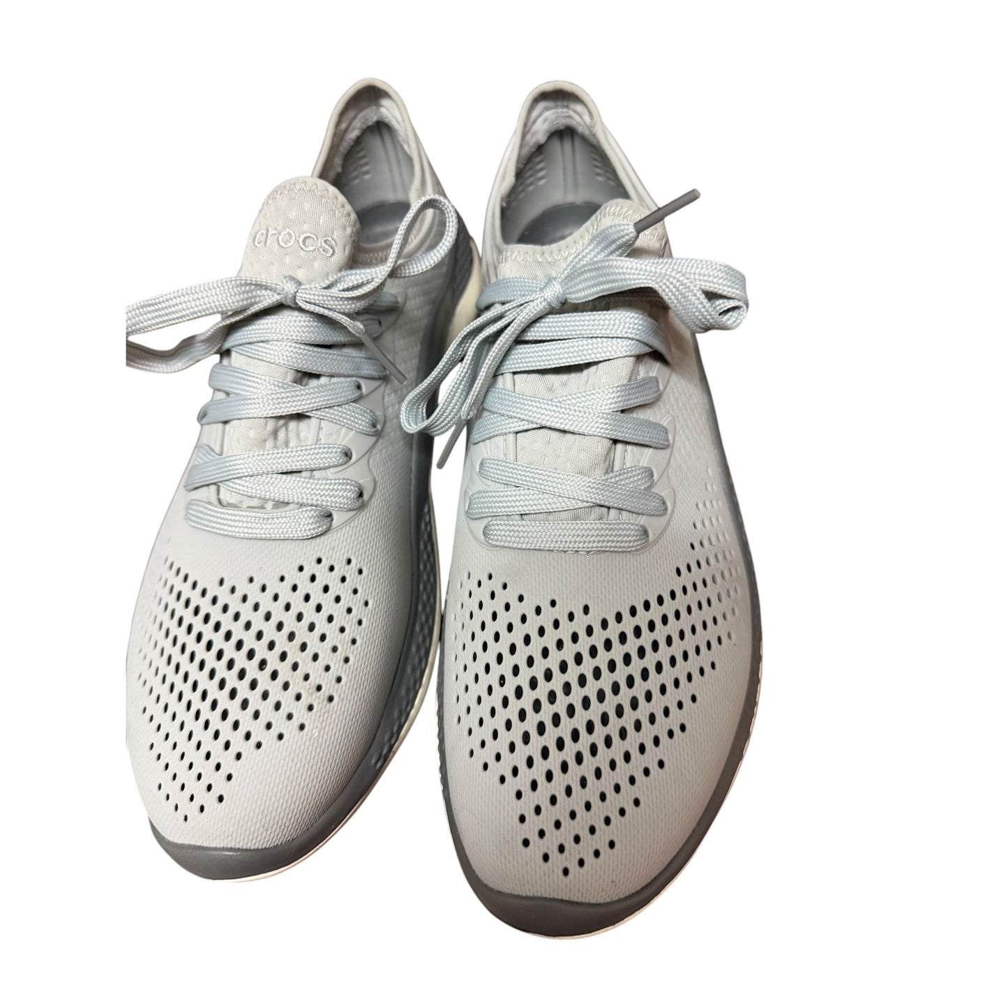 Lightweight Mens Gray Lace-Up Sneakers By Crocs With Perforated Design & Comfortable Cushioned Soles