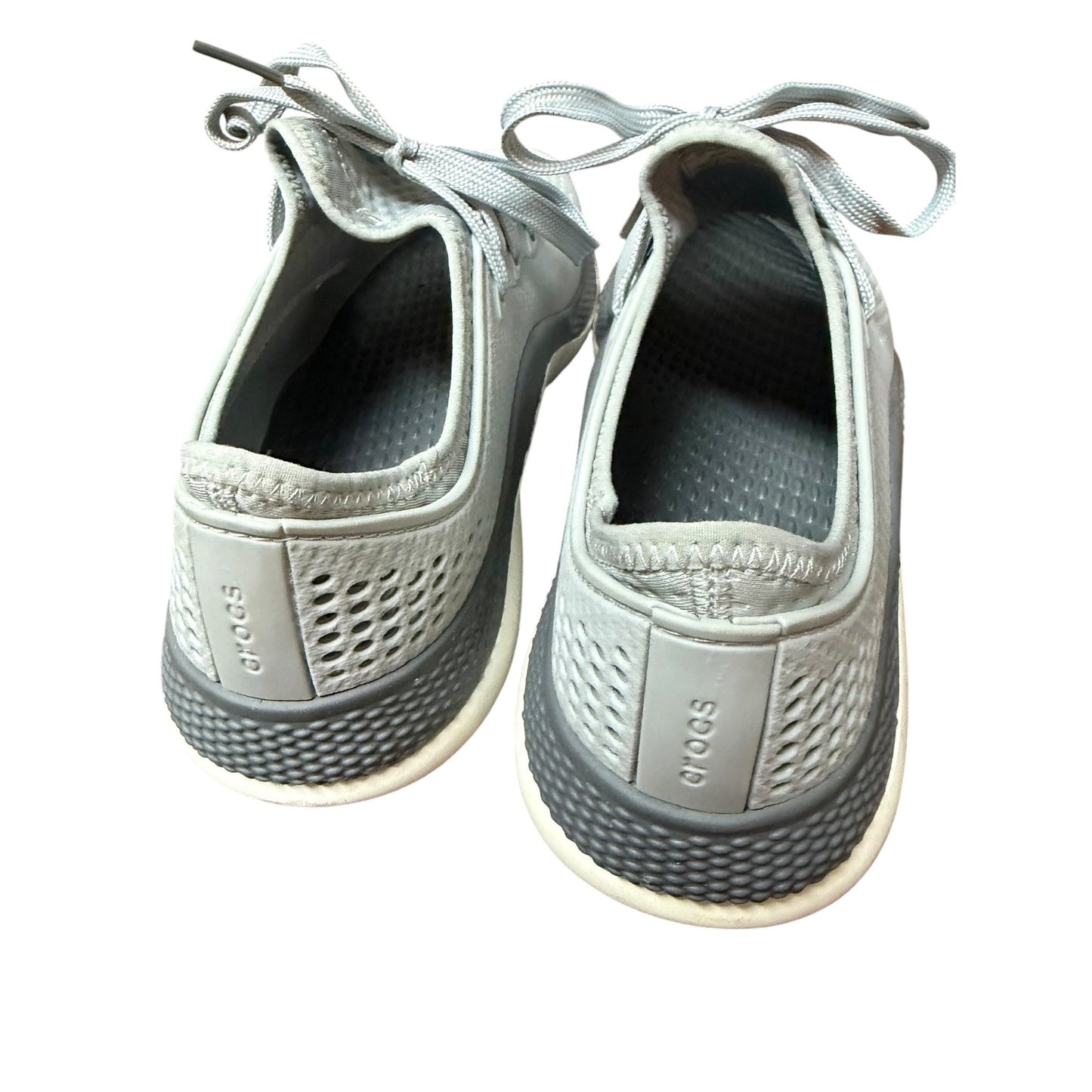 Lightweight Mens Gray Lace-Up Sneakers By Crocs With Perforated Design & Comfortable Cushioned Soles