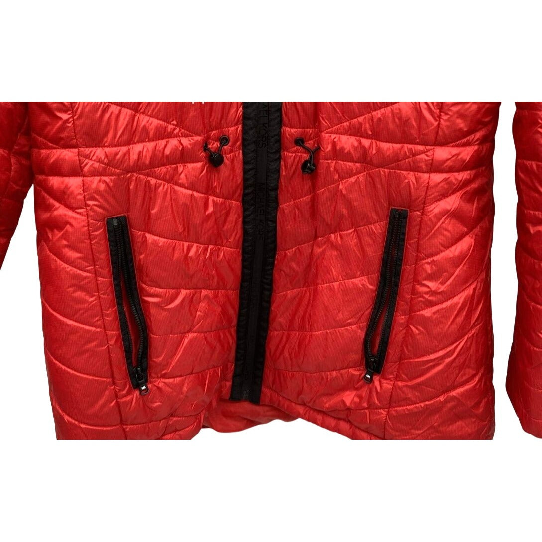 Michael Kors Red Women's Packable Quilted Hooded Puffer Jacket Red XL