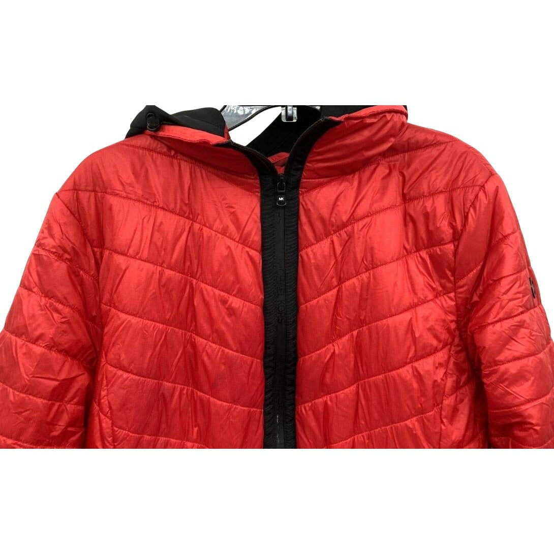 Michael Kors Red Women's Packable Quilted Hooded Puffer Jacket Red XL