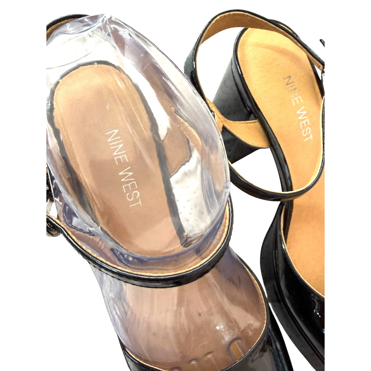 Nine West Black Patent Leather Mary Jane Block Heel Shoes Size 6.5M