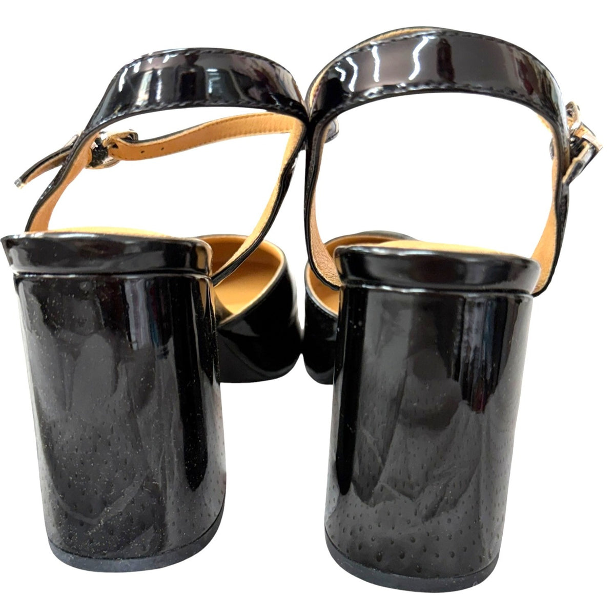 Nine West Black Patent Leather Mary Jane Block Heel Shoes Size 6.5M