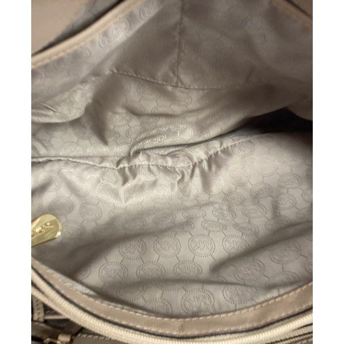 Michael Kors Brown Jet Set Monogram Tote Bag With Beige Straps & Logo Charm