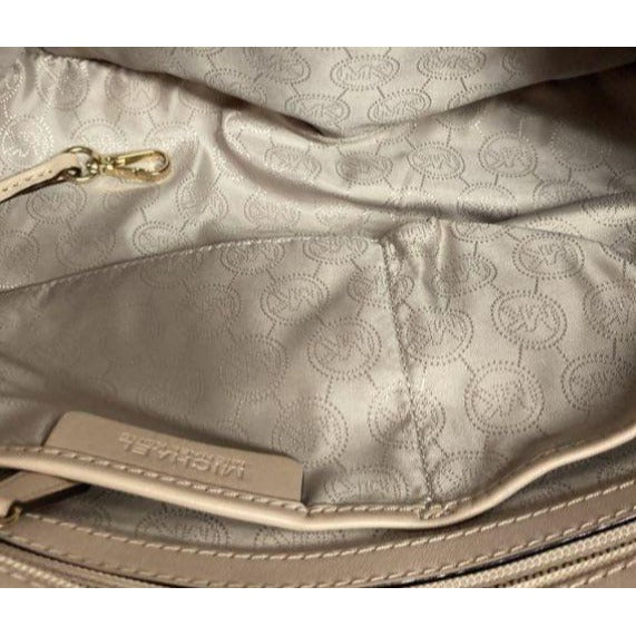 Michael Kors Brown Jet Set Monogram Tote Bag With Beige Straps & Logo Charm