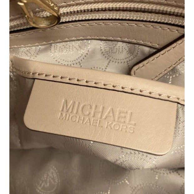 Michael Kors Brown Jet Set Monogram Tote Bag With Beige Straps & Logo Charm