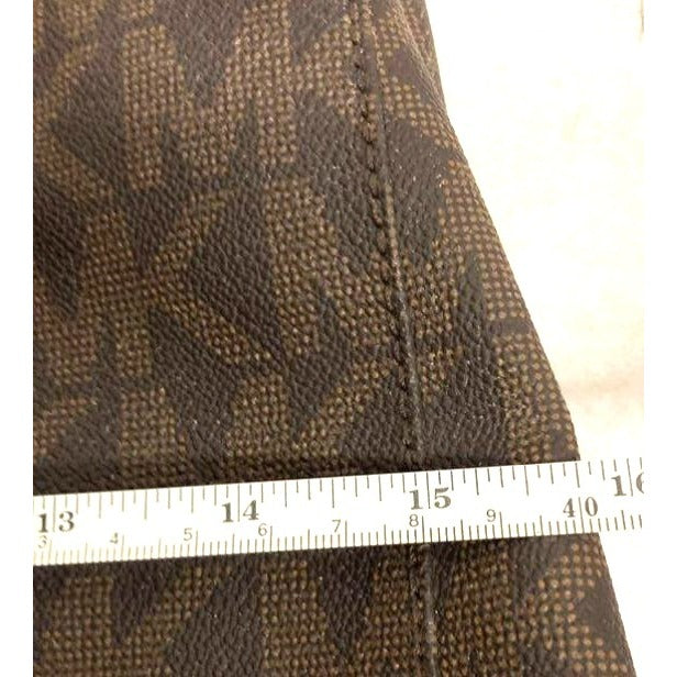 Michael Kors Brown Jet Set Monogram Tote Bag With Beige Straps & Logo Charm