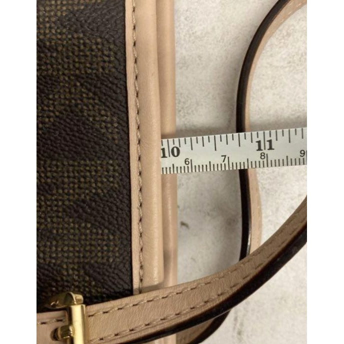Michael Kors Brown Jet Set Monogram Tote Bag With Beige Straps & Logo Charm