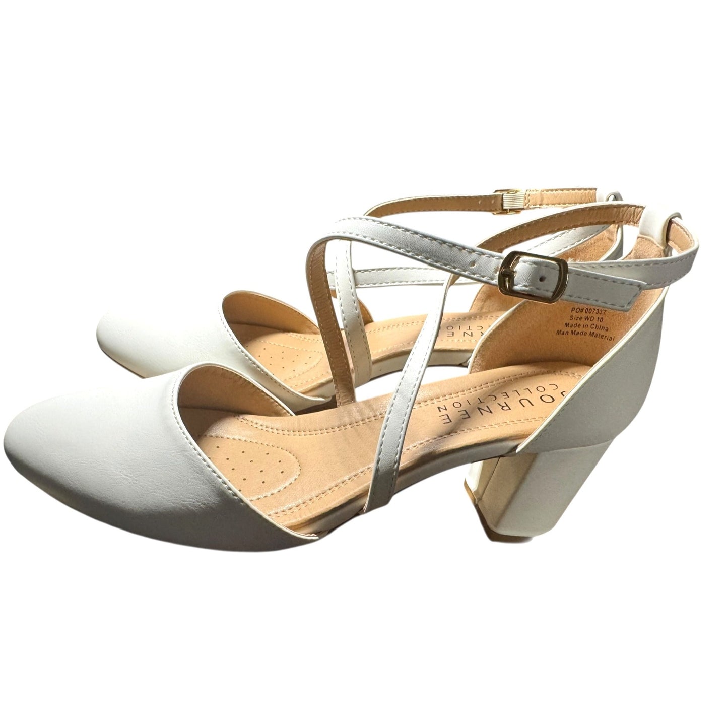 Journee Collection White Faux Leather Cross Strap Heels Size 10 NWB