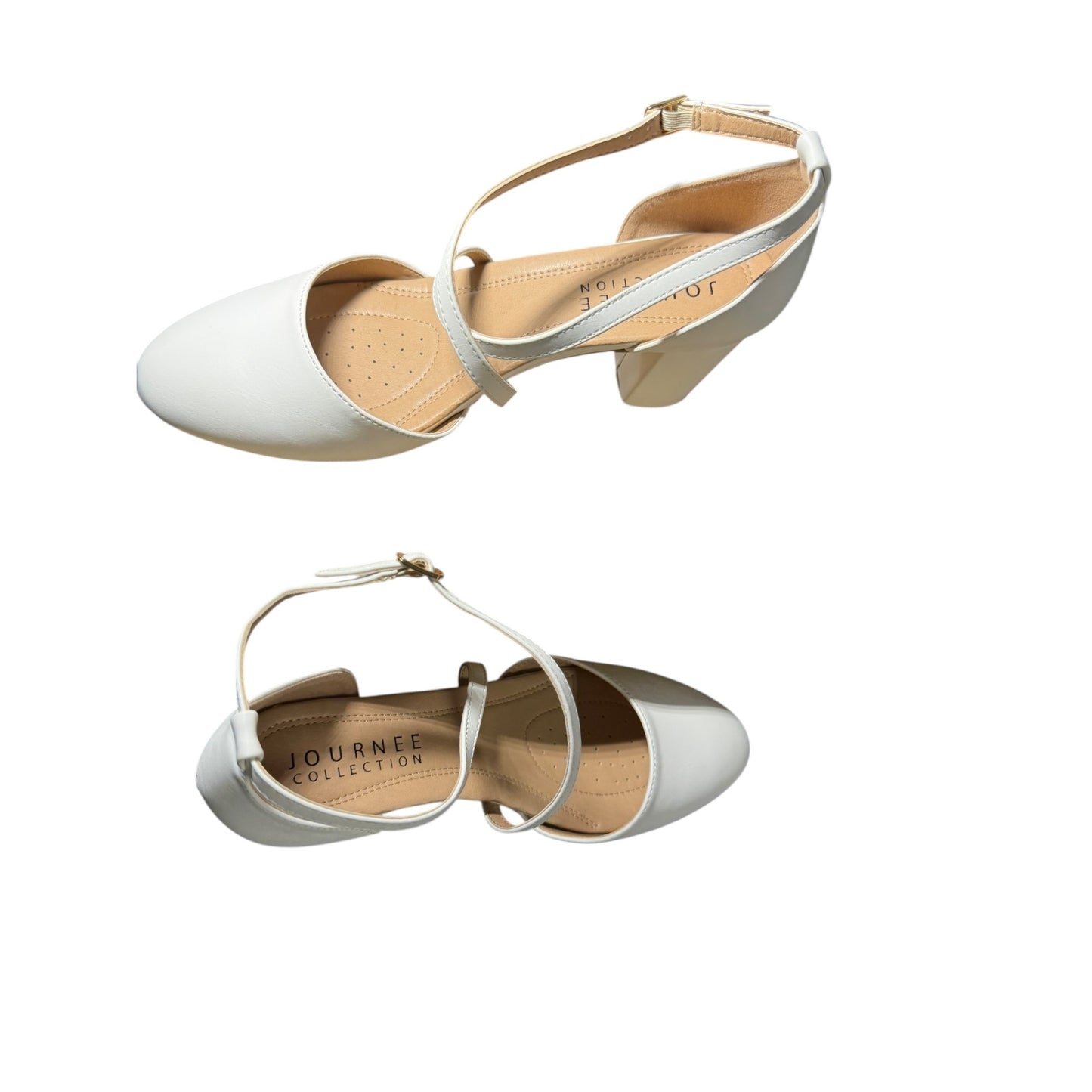 Journee Collection White Faux Leather Cross Strap Heels Size 10 NWB