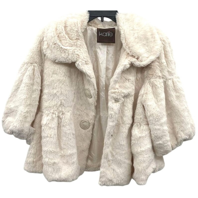 Karlie Cream Faux Fur Cape Jacket Size Large