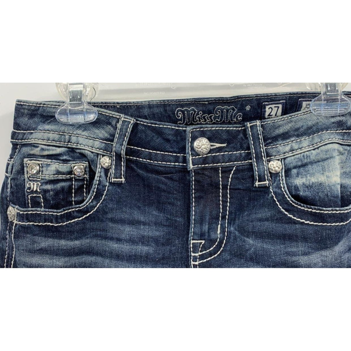 Miss Me Women's Low-Rise Slim Boot Jeans With Rhinestone Angel Wings Size 27