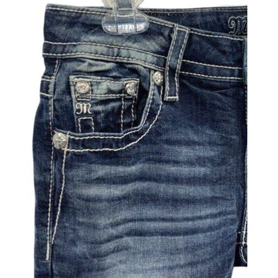 Miss Me Women's Low-Rise Slim Boot Jeans With Rhinestone Angel Wings Size 27
