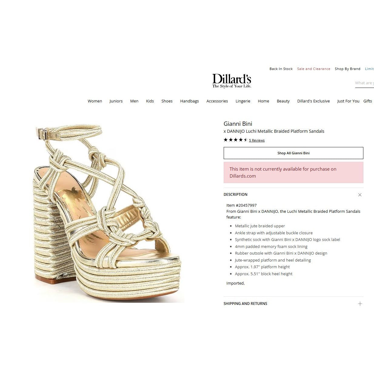 Dannijo Gianni Bini Metallic Braided Platform Sandals Size 12