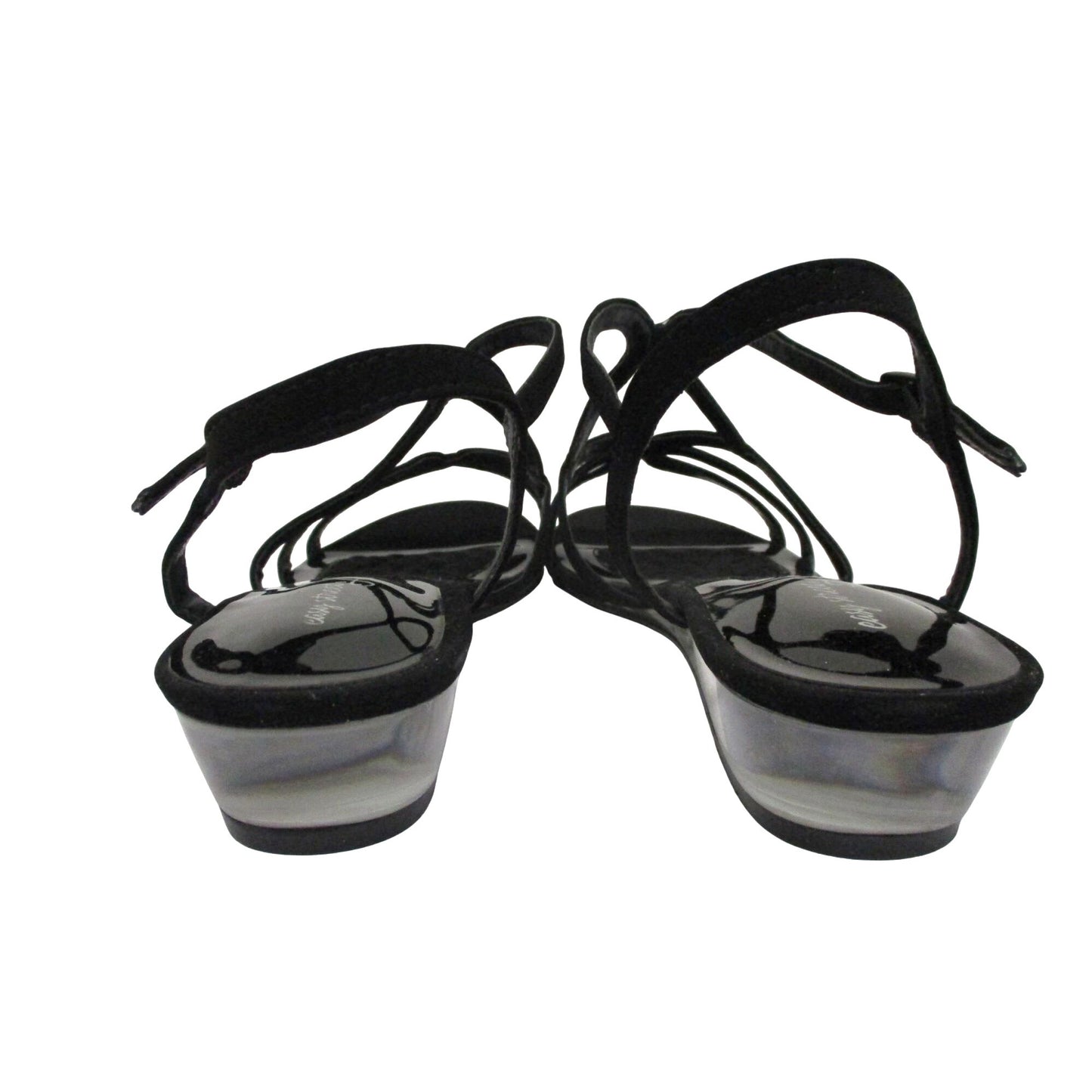NEW EASY STREET Alive 5 Women's Black Strappy Clear Wedge Heel Sandals 10WW NIB