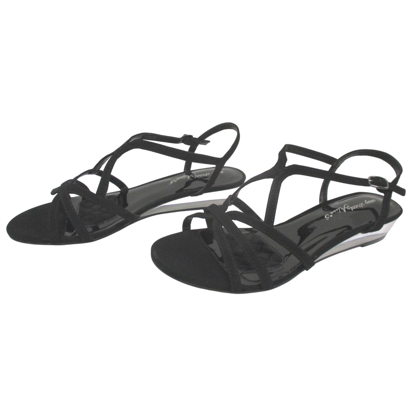 NEW EASY STREET Alive 5 Women's Black Strappy Clear Wedge Heel Sandals 10WW NIB