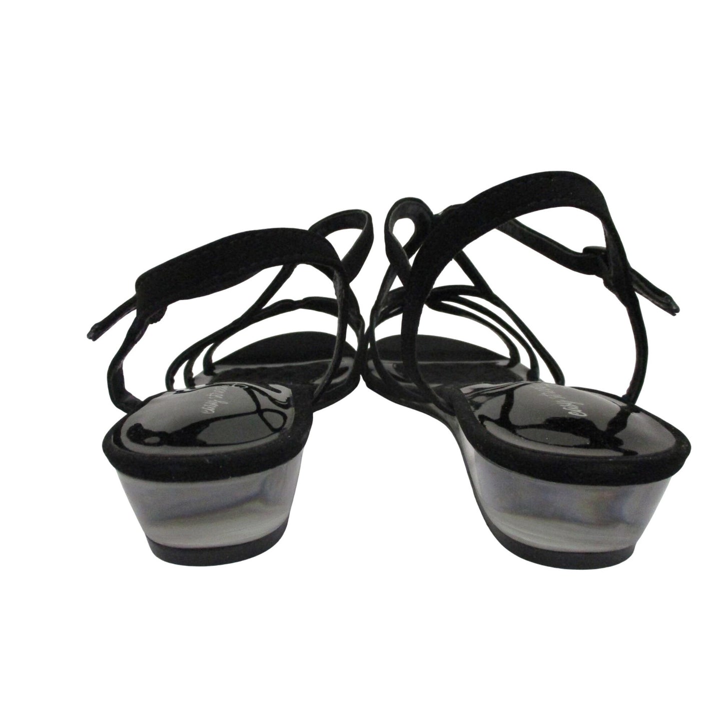 NEW EASY STREET Alive 5 Women's Black Strappy Clear Wedge Heel Sandals 10WW NIB