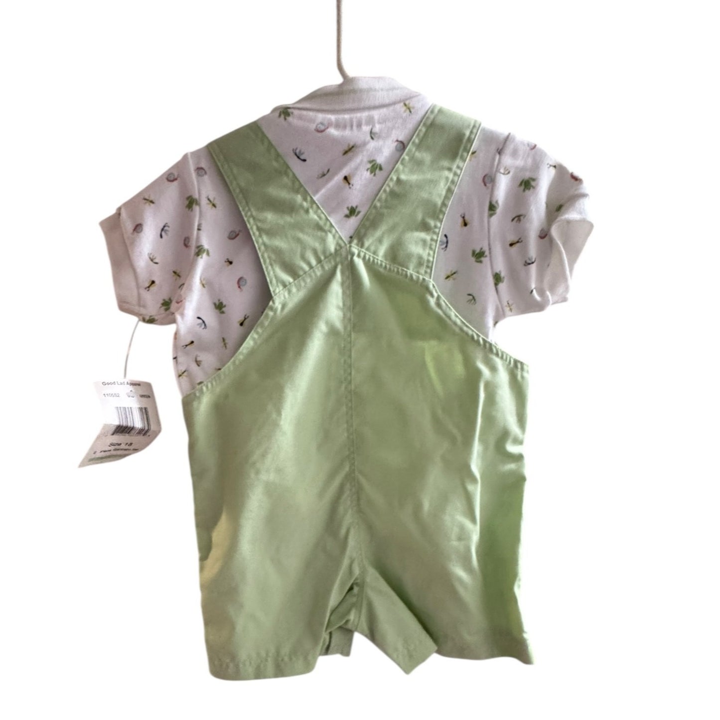 Good Lad Green Overalls & Shirt Set With Embroidered Frog & Bug Details Size 18 Months