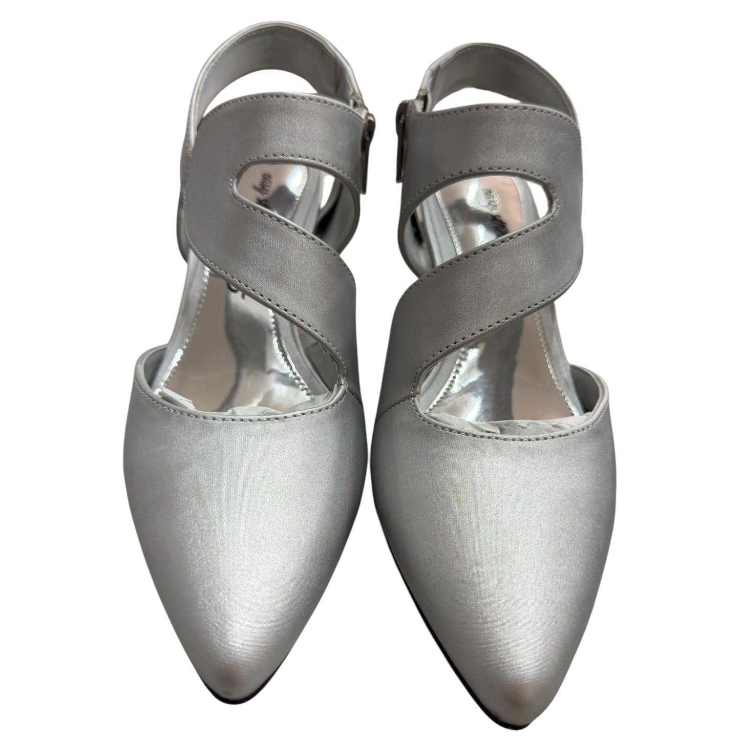 Easy Street Alive Women's Satin Silver Strappy Kitten Heel Shoes Size 6.5M NWB