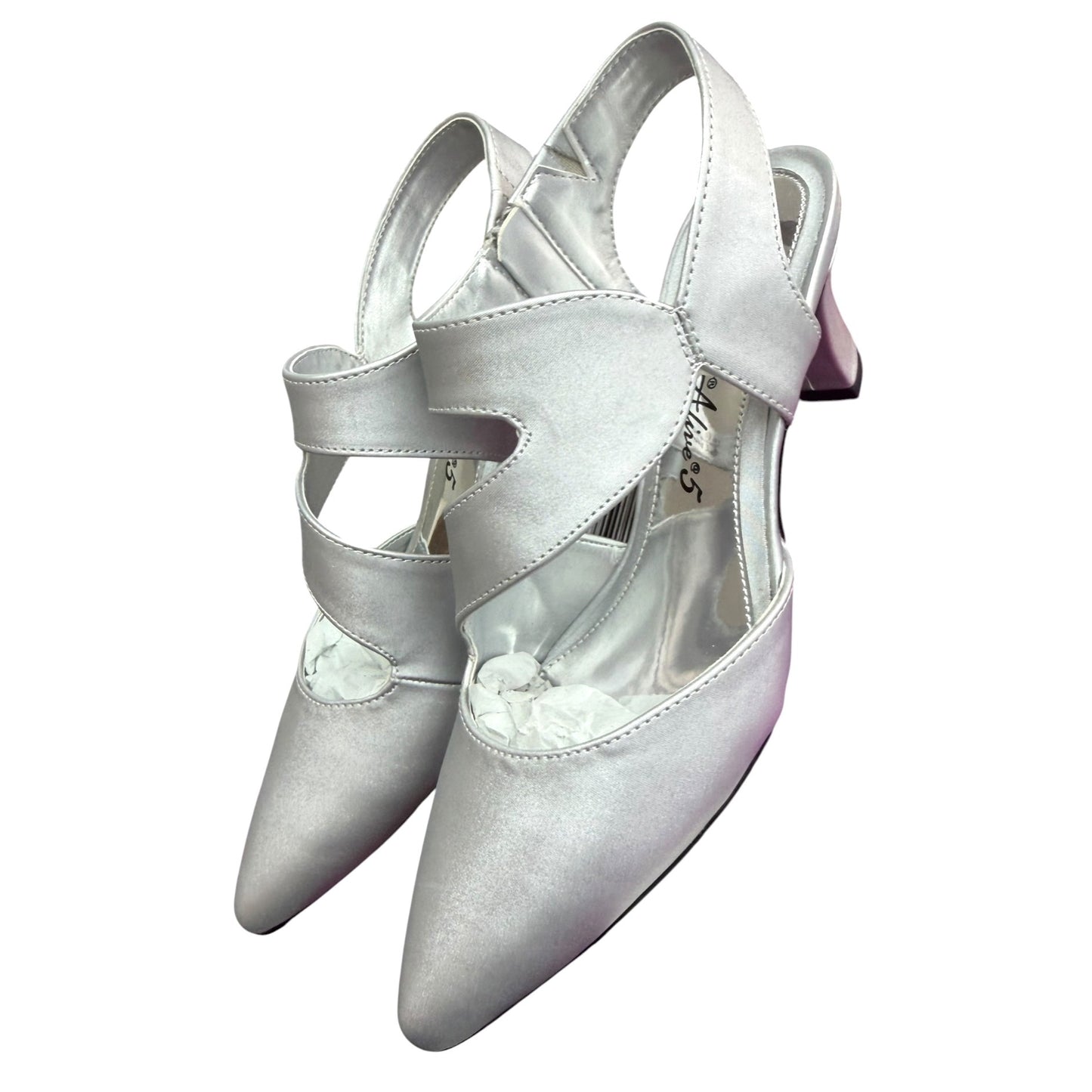 Easy Street Alive Women's Satin Silver Strappy Kitten Heel Shoes Size 6.5M NWB