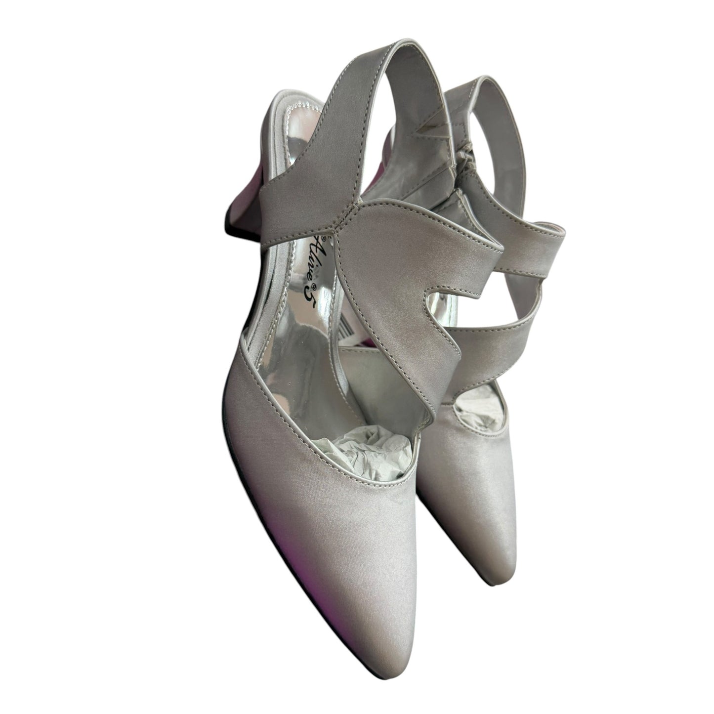 Easy Street Alive Women's Satin Silver Strappy Kitten Heel Shoes Size 6.5M NWB