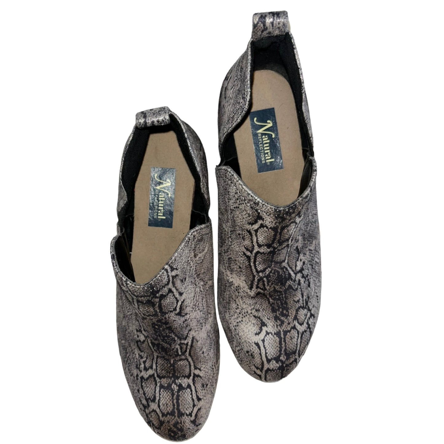 Natural Reflections Snake Print Soft Ankle Booties Size 8 Comfortable Low Heel Slip-On Booties