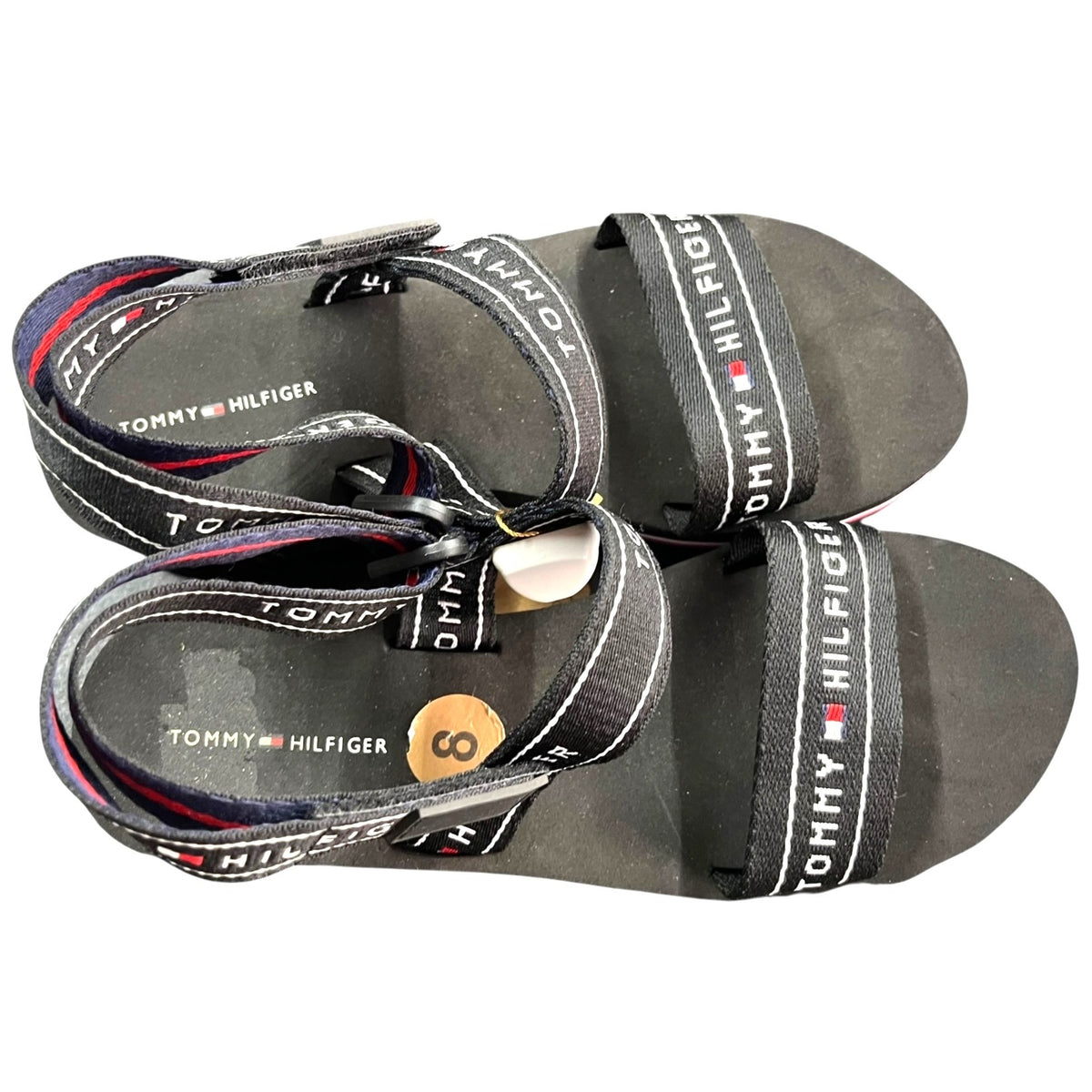 Tommy Hilfiger Black Platform Sandals With Logo Straps Size 8