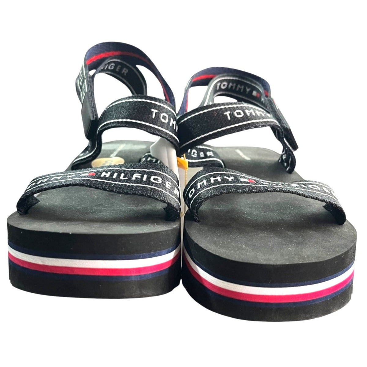 Tommy Hilfiger Black Platform Sandals With Logo Straps Size 8