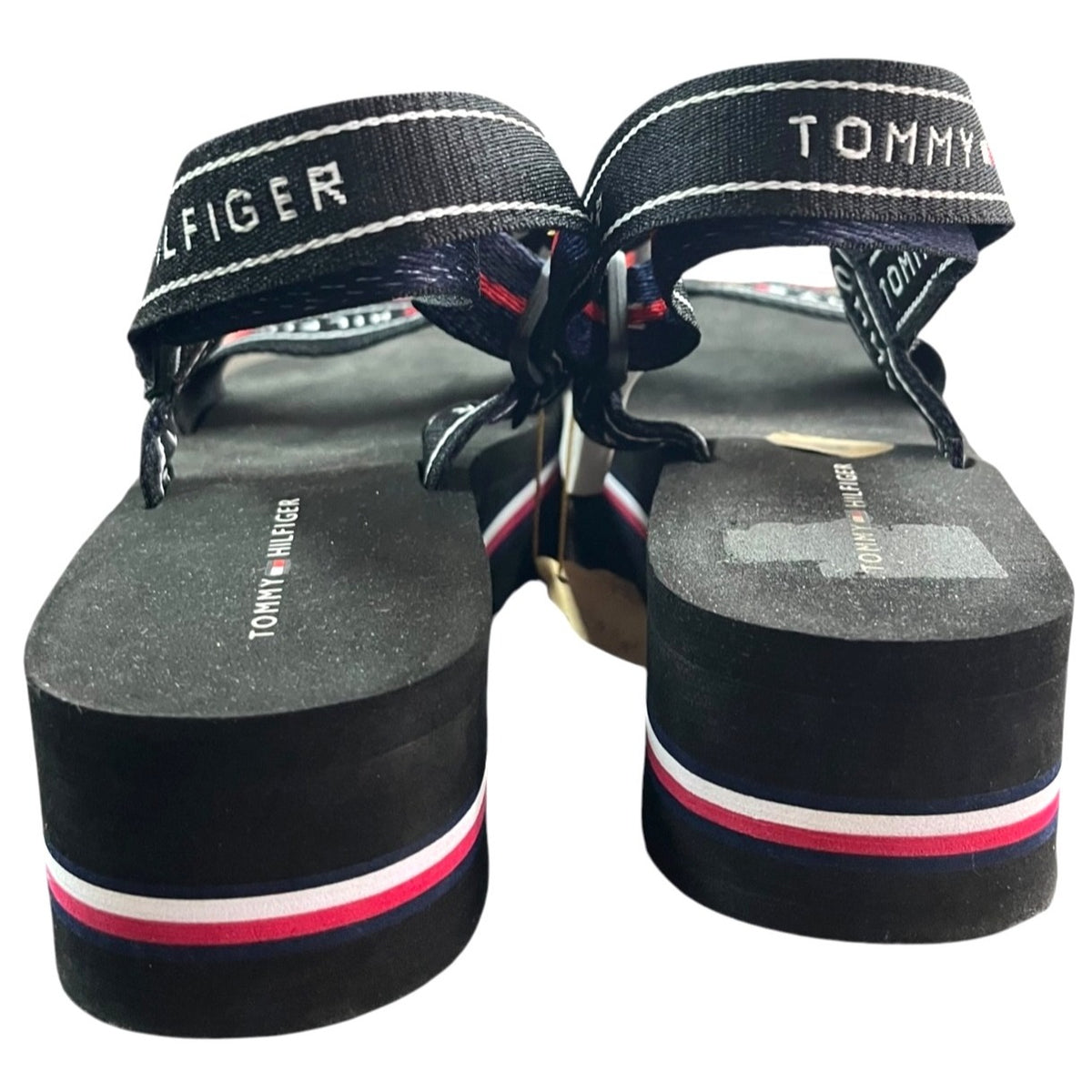 Tommy Hilfiger Black Platform Sandals With Logo Straps Size 8