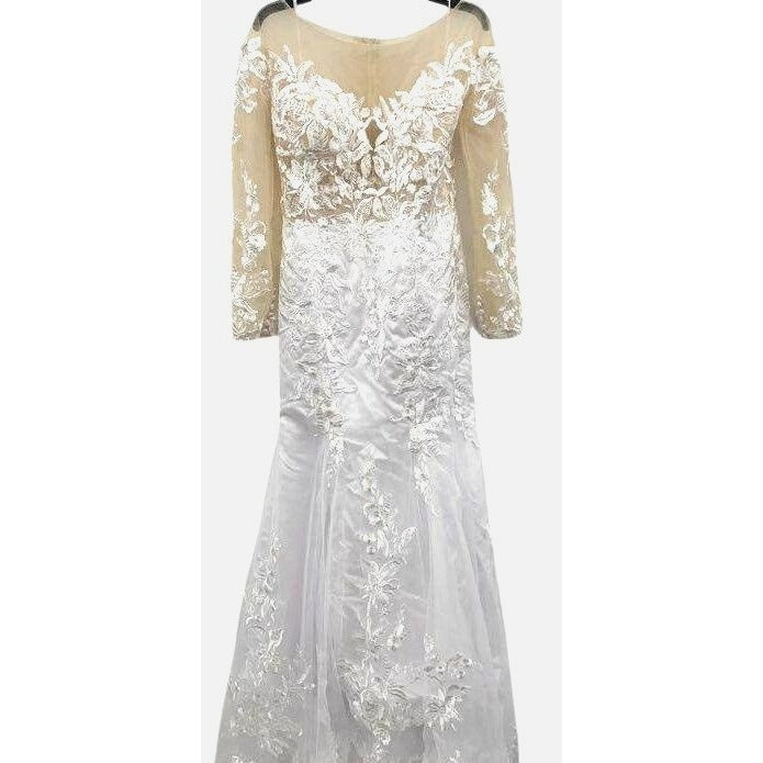 Lace & Tulle Long-Sleeve Wedding Gown With Train Size 12