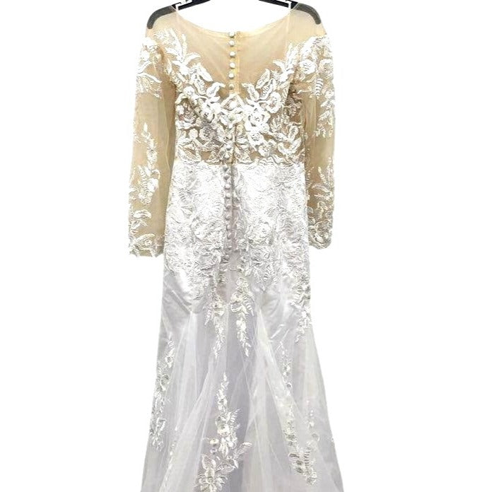 Lace & Tulle Long-Sleeve Wedding Gown With Train Size 12